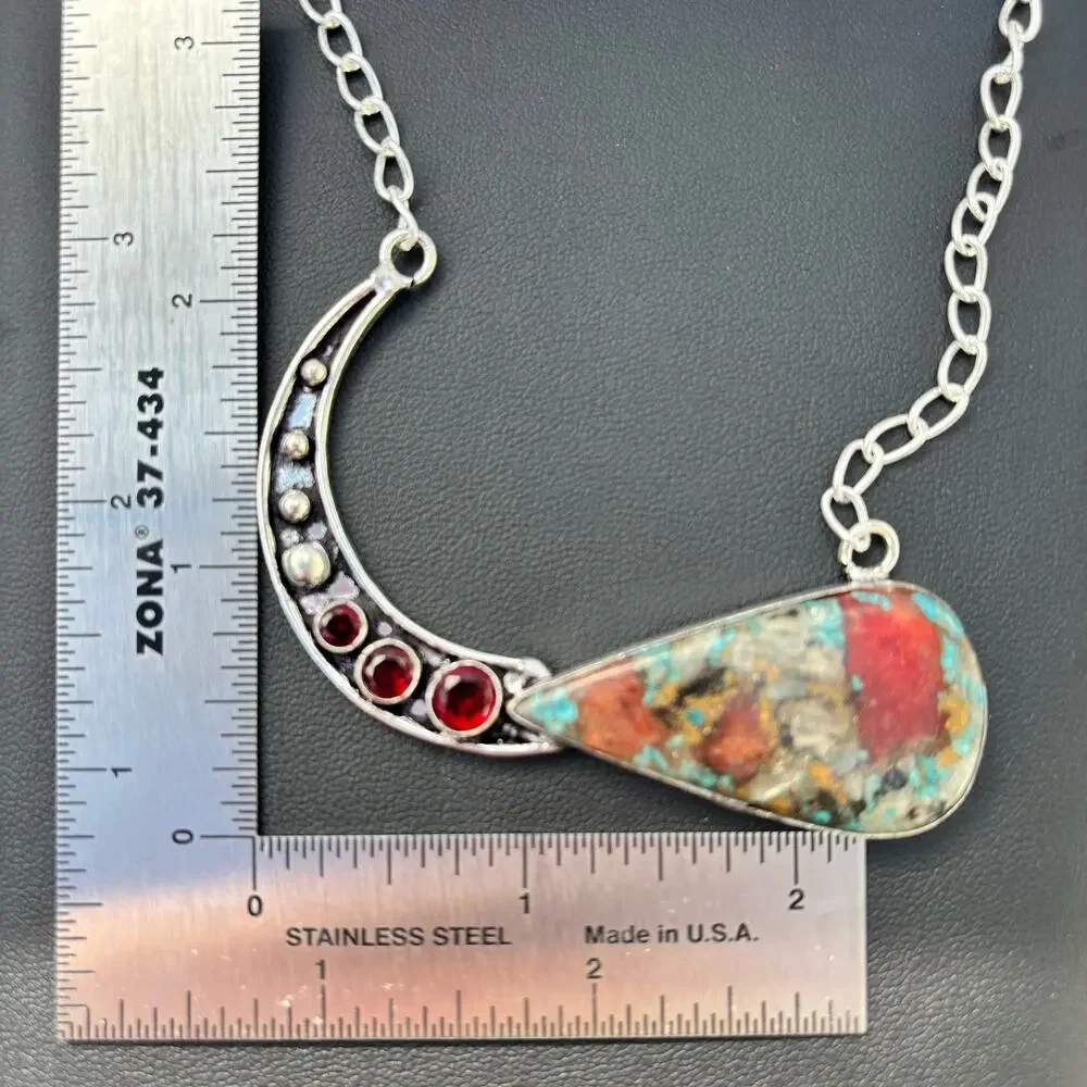 925 Sterling Oyster Turquoise & Garnet Necklace